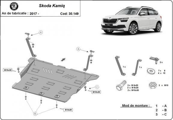Piastra paramotore di acciaio Skoda Kamiq