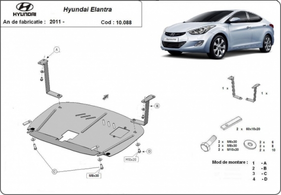 Piastra paramotore di acciaio Hyundai Elantra 2