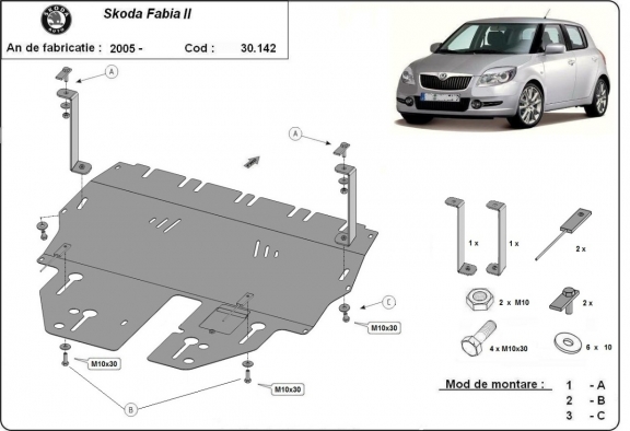 Piastra paramotore di acciaio Skoda Fabia 2
