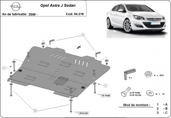 Piastra paramotore di acciaio Opel Astra J Sedan