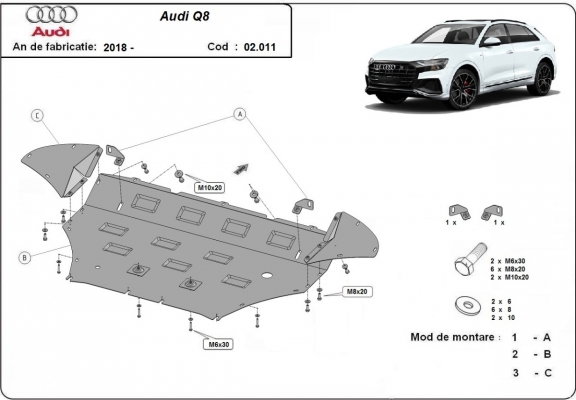 Piastra paramotore di acciaio Audi Q8 