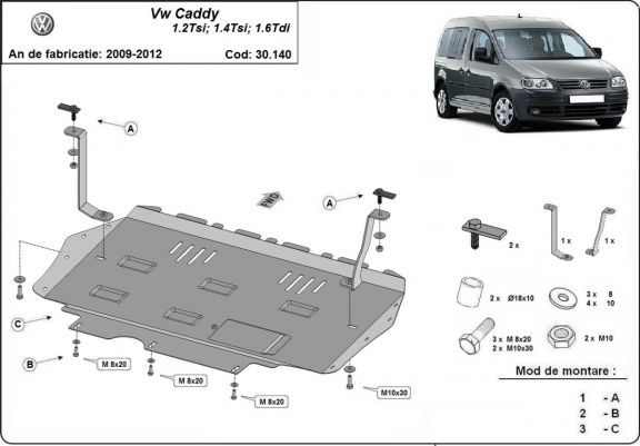 Piastra paramotore di acciaio Volkswagen Caddy