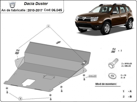 Piastra paramotore di acciaio Dacia Duster - 2,5 mm