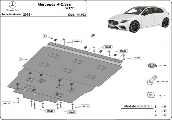 Piastra paramotore di acciaio Mercedes A-Class W177