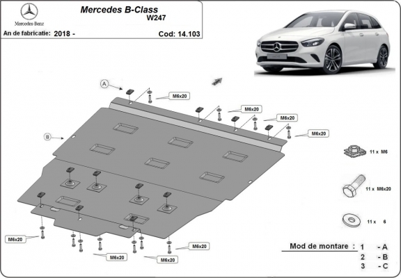 Piastra paramotore di acciaio Mercedes B-Class W247