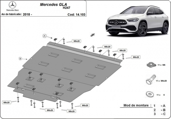 Piastra paramotore di acciaio Mercedes GLA H247
