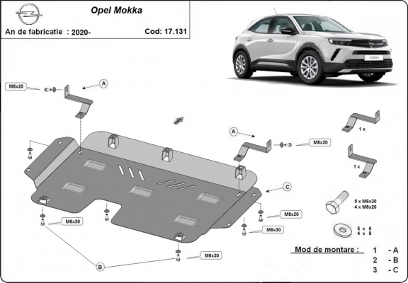 Piastra paramotore di acciaio Opel Mokka B