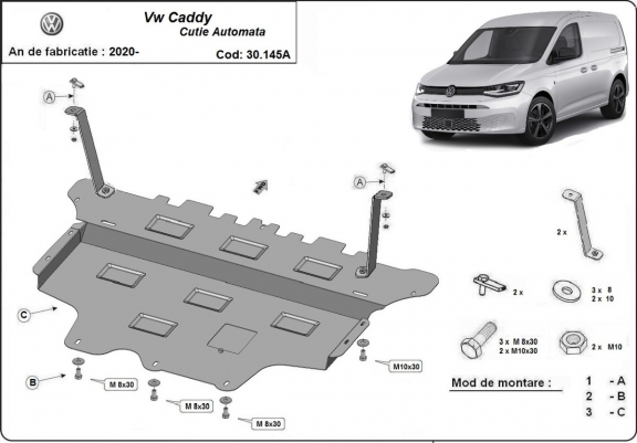Piastra paramotore di acciaio VW Caddy-  cambio automatico