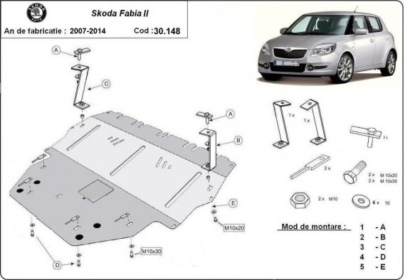 Piastra paramotore di acciaio Skoda Fabia 2 Diesel