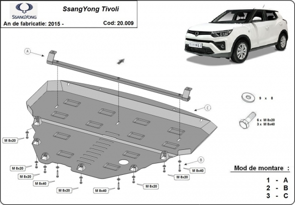 Piastra paramotore di acciaio SsangYong  Tivoli