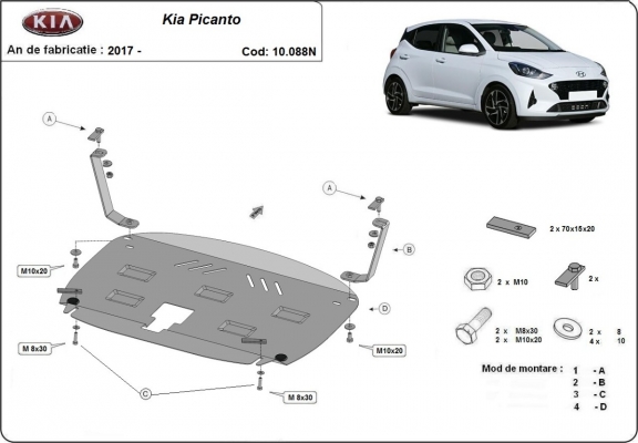 Piastra paramotore di acciaio Kia Picanto