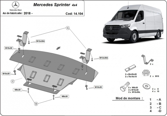 Piastra paramotore di acciaio Mercedes Sprinter 907 4x4