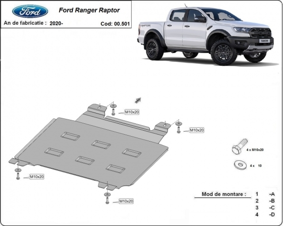 Protezione di acciaio per il cambio Ford Ranger Raptor