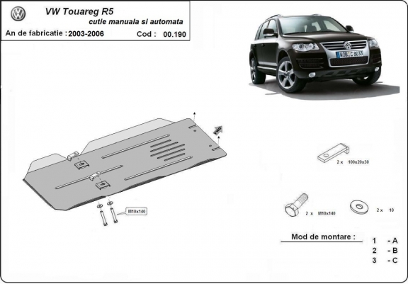 Protezione di acciaio per il cambio manuale e automatico VW Touareg 7L