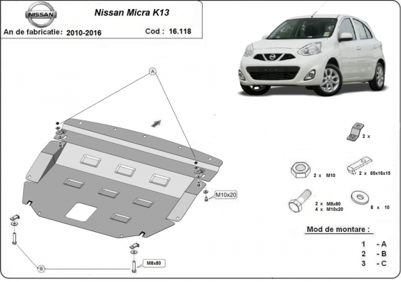 Piastra paramotore di acciaio Nissan Micra