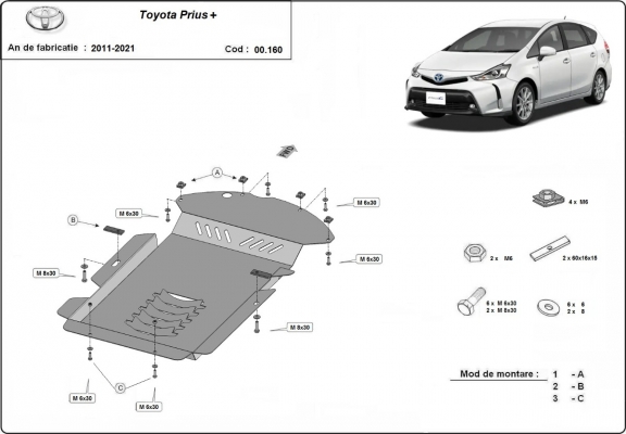 Piastra catalizzatore/cat lock di acciaio Toyota Prius 3+