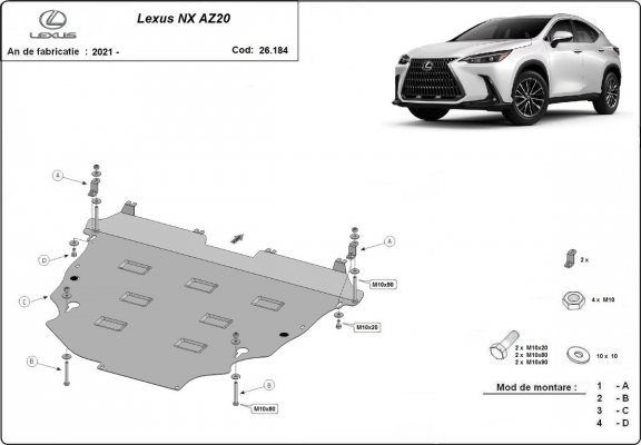 Piastra paramotore di acciaio Lexus NX AZ20