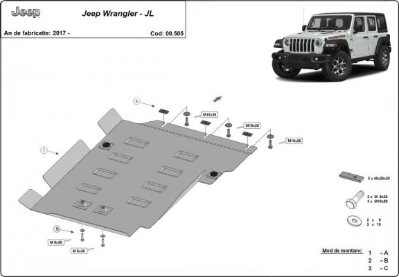 Protezione di acciaio per il cambio Jeep Wrangler - JL