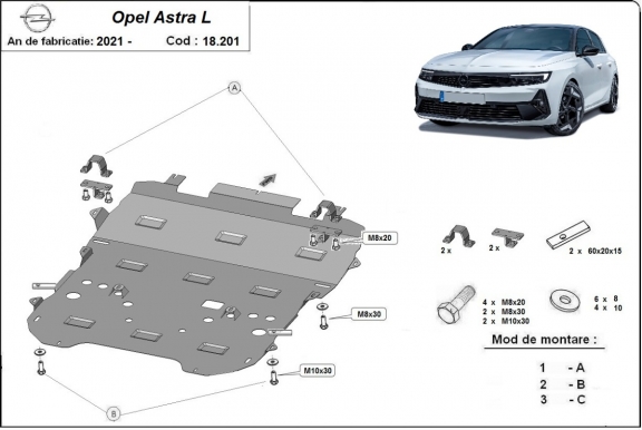 Piastra paramotore di acciaio Opel Astra L