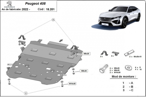 Piastra paramotore di acciaio Peugeot 408
