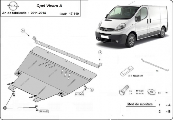 Piastra paramotore di acciaio Opel Vivaro A (2011-2014)