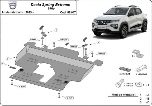 Piastra paramotore di acciaio Dacia Spring Extreme