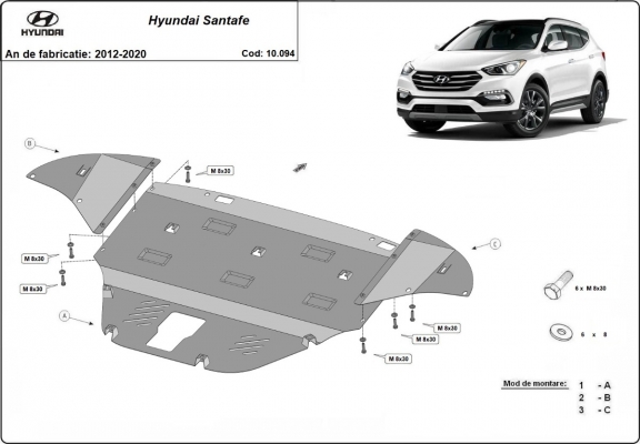 Piastra paramotore di acciaio Hyundai Santa Fe