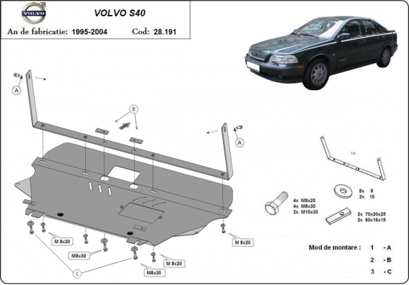 Piastra paramotore di acciaio Volvo S40
