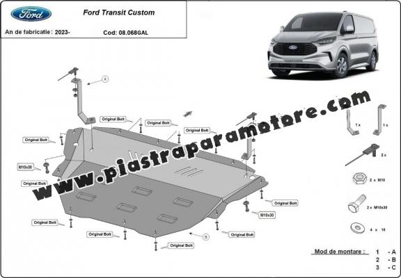 Piastra paramotore di acciaio zincato Ford Transit Custom