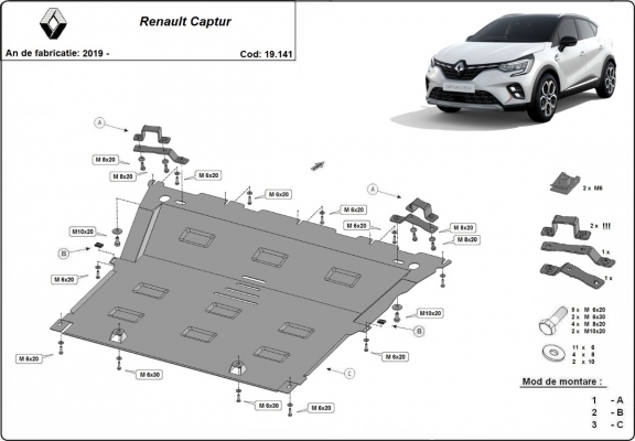 Piastra paramotore di acciaio Renault Captur
