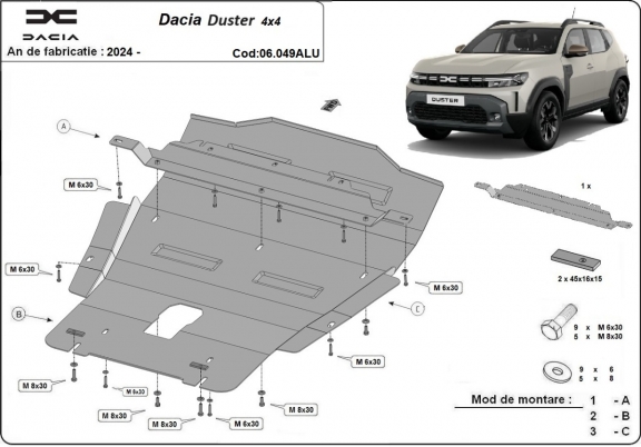 Piastra paramotore di alluminio Dacia Duster- 4x4