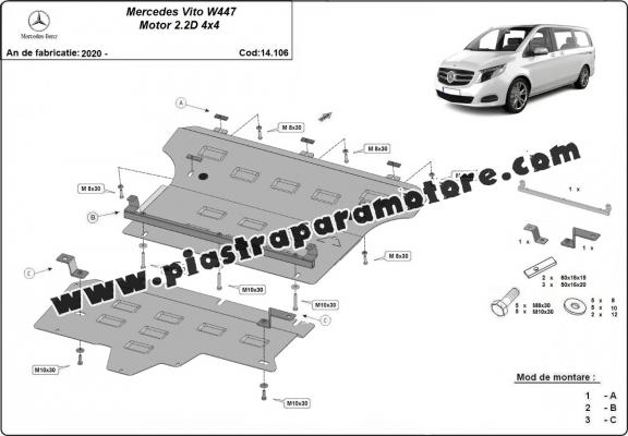 Piastra paramotore di acciaio Mercedes Vito W447, 2.2 D, 4x4