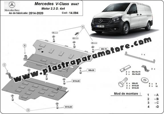 Piastra paramotore di acciaio Mercedes V-Class W447, 2.2 D, 4x4