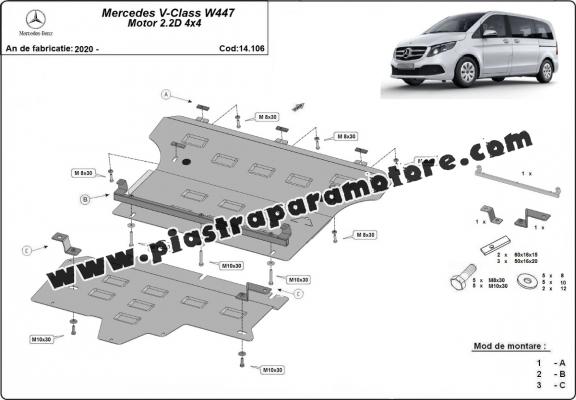 Piastra paramotore di acciaio Mercedes V-Class W447, 2.2 D, 4x4