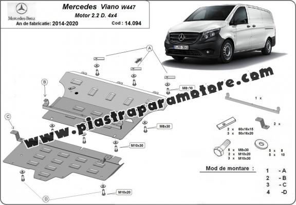 Piastra paramotore di acciaio Mercedes Viano W447, 2.2 D, 4x4