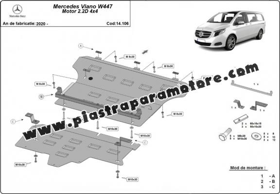 Piastra paramotore di acciaio Mercedes Viano W447, 2.2 D, 4x4