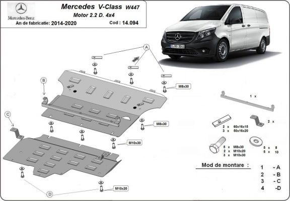 Piastra paramotore di acciaio Mercedes V-Class W447, 2.2 D, 4x4