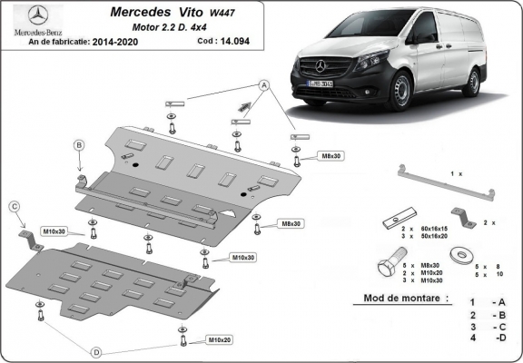 Piastra paramotore di acciaio Mercedes Vito W447, 2.2 D, 4x4