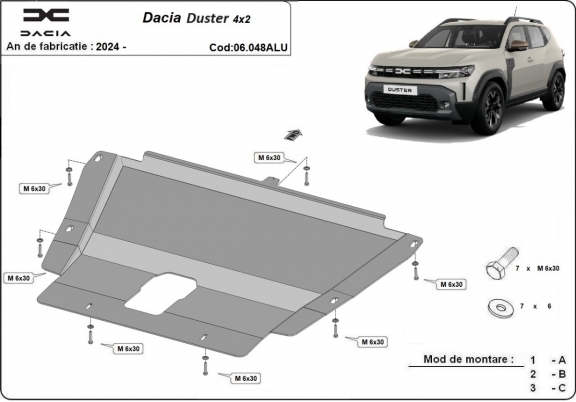 Piastra paramotore di alluminio Dacia Duster - 4x2 +4x4
