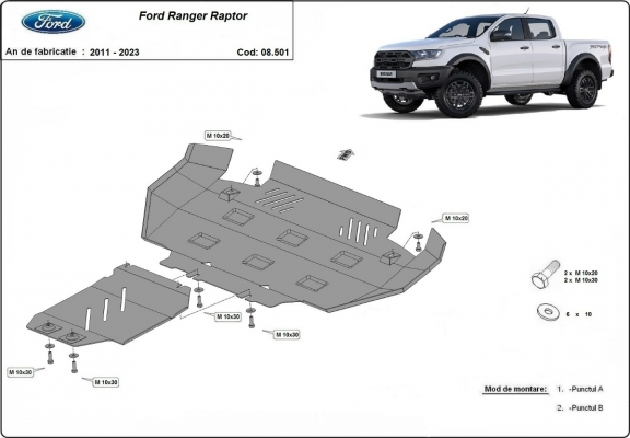 Piastra paramotore di acciaio Ford Ranger Raptor