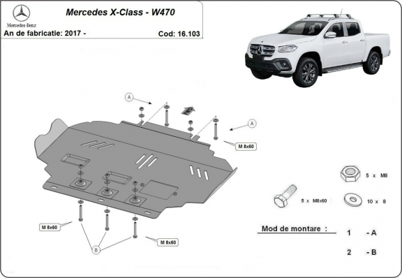 Piastra paramotore di acciaio Mercedes X-Class W470