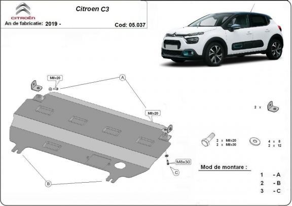 Piastra paramotore di acciaio Citroen C3