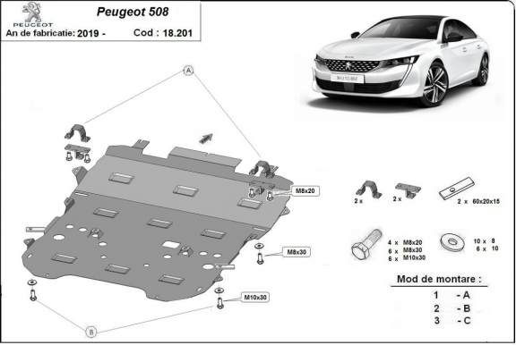 Piastra paramotore di acciaio Peugeot 508