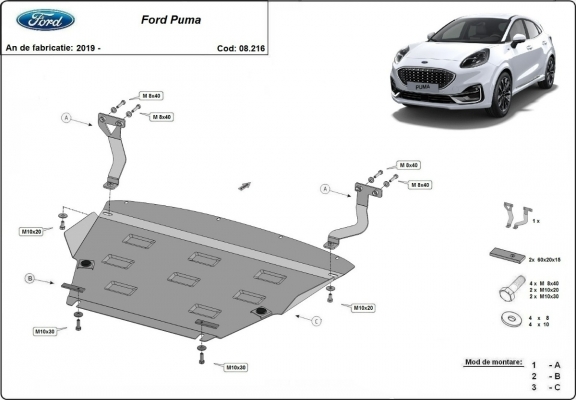 Piastra paramotore di acciaio Ford Puma