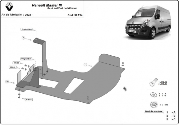 Piastra catalizzatore/cat lock di acciaio Renault Master 3