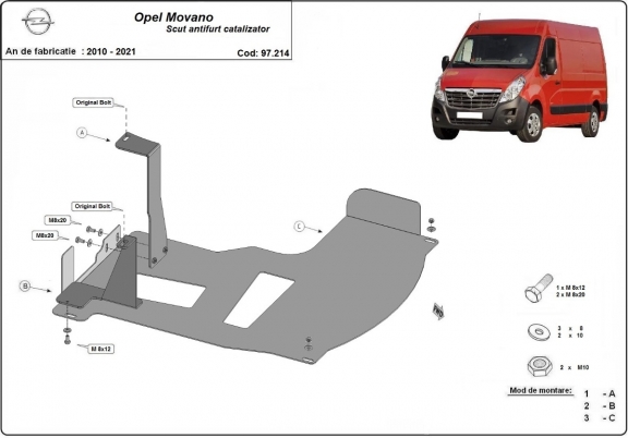 Piastra catalizzatore/cat lock di acciaio Opel Movano B 