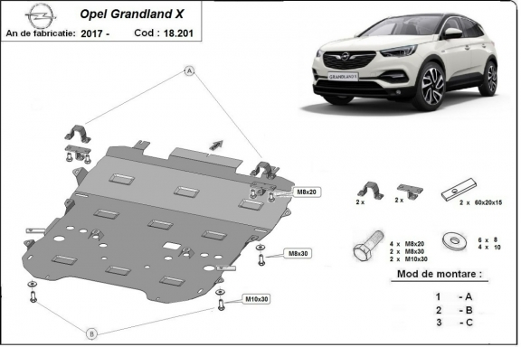 Piastra paramotore di acciaio Opel Grandland X
