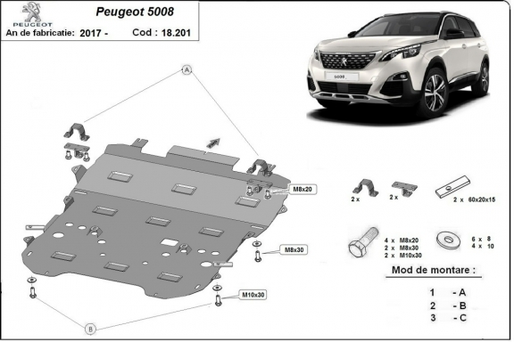 Piastra paramotore di acciaio Peugeot 5008