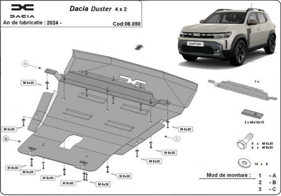 Piastra paramotore di acciaio Dacia Duster - 4x2