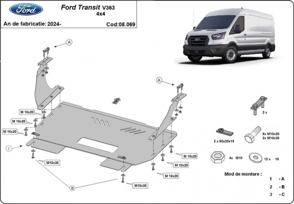Piastra paramotore di acciaio Ford Transit V363 4x4